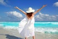 Beach rear woman wind shaking white dress