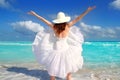 Beach rear woman wind shaking white dress