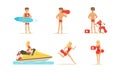 Beach-rescue People Characters Performing Their Duties. Lifeguard Occupation Concept
