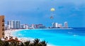 Cancun beach resort with palms Royalty Free Stock Photo