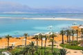 beach at the resort Ein Bokek  Dead Sea  Israel Royalty Free Stock Photo