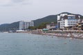 Beach in resort settlement Lasarevskoye in cloudy weather. Sochi, Russia