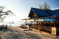 Beach restaurant on the sandy seashore of Koh Tao island. Thailand Royalty Free Stock Photo