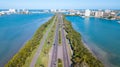 Beach Road. Aerial view on Ocean or shore Gulf of Mexico. Spring break or Summer vacations in Florida. Hotels, restaurants and Res