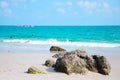 Beach rock white sand beach and blue sky Royalty Free Stock Photo