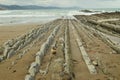 Beach With Rocks Composed Of Fossil Records With Formations Of The Flysch Type Of The Paleocene Geopark Basque Route UNESCO. Shoot Royalty Free Stock Photo
