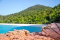 beach rocks sea palms island malaysia Royalty Free Stock Photo