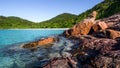 Beach rocks sea palms island Royalty Free Stock Photo