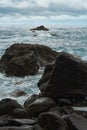 beach rocks seaside, atlantic ocean seascape, big stones