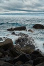 beach rocks seaside, atlantic ocean seascape big stones