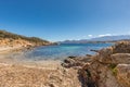 Beach and and rocky coastline at Revellata in Corsica Royalty Free Stock Photo