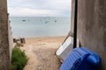 Beach sand access alley on the isle of Noirmoutier with view on the sea