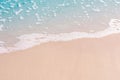 The beach and sand with the blue water and foaming wave