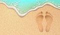 Vector realistic human footprint on sea beach sand Royalty Free Stock Photo