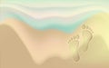 Beach sand footprint ocean coast sea azure wave with bubble. Vector realistic illustration. Royalty Free Stock Photo