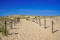 Beach sand Path fence Through Dunes access sea in Lacanau ocean atlantic in France Royalty Free Stock Photo