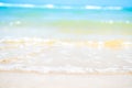 Beach Sand on Sea Background Shore Summer with White Wave and Blue Ocean,Beautiful Seascape Nature for Tourism Vacation Travle Royalty Free Stock Photo