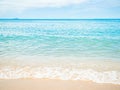 Beach Sand on Sea Background,Shore Summer with White Wave and Blue Ocean Beautiful Seascape Nature for Tourism Vacation Travle Royalty Free Stock Photo