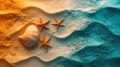 Coastal Serenity Starfish and Seashell on Sandy Beach with Turquoise Water Waves Royalty Free Stock Photo