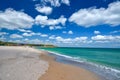 Beach sand and sky with clouds Royalty Free Stock Photo