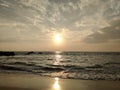 Beach sand water sea ocean sri lanka sunset clouds sky sun evening Royalty Free Stock Photo