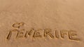 Beach sand with written word Tenerife