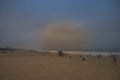 The beach at Santa Monica in California with a patch of sea fog still present.