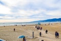 Beach Santa Monica pier at sunset, Los Angeles Royalty Free Stock Photo