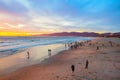 Beach Santa Monica pier at sunset, Los Angeles Royalty Free Stock Photo