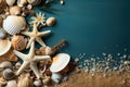 Beach scene adorned with starfish shells and tropical flora, best summer image