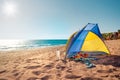 Beach scene with a beach tent