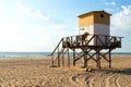 Lifeguard tower in the beach. Morning of summer. Atlantic coast. Mar de las Pampas. Argentina.