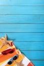 Beach scene with blue wood decking Royalty Free Stock Photo