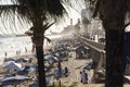 Beach scene on a busy spring day with people at leisure