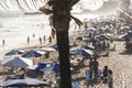 Beach scene on a busy spring day with people at leisure