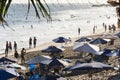 Beach scene on a busy spring day with people at leisure