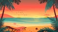 A beach scene with a chaise lounge and palm trees, AI