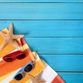 Summer beach background scene blue wood decking Royalty Free Stock Photo