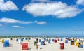 Colourful chairs on beach in Germany