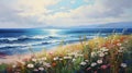 Seaside Serenity: A Delightful Display of Daisies and Calming Co