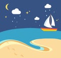 Beach scene with the sailing boat at a night Royalty Free Stock Photo