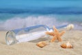 Beach scene in summer on vacation with bottle post Royalty Free Stock Photo