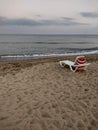 Beach scene after sunset. Beach loungers on the Black Sea coast. HDR Mobile photography