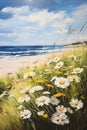 Blooming Beauty: A Serene Beachscape on Canvas