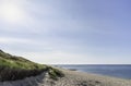 Beach scenery with grassy dune at the North Sea on Sylt island Royalty Free Stock Photo