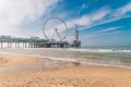 Beach of Schevening Netherlands during Spring, The Ferris Wheel The Pier at Scheveningen in Netherlands, Sunny spring Royalty Free Stock Photo