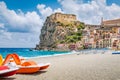 Beach of Scilla with Castello Ruffo, Calabria, Italy Royalty Free Stock Photo