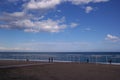 Beach, sea, clouds and people in Kemer, Antalya, Turkey.