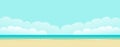 Beach sea panorama landscape vector background or paradise seaside shore resort with wavy ocean, white sand, blue sky and clouds Royalty Free Stock Photo