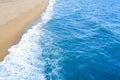 The beach and sea surface with Deep Blue sea clear sky clouds. Landscape with Ocean small waves water reflection copy space for Royalty Free Stock Photo